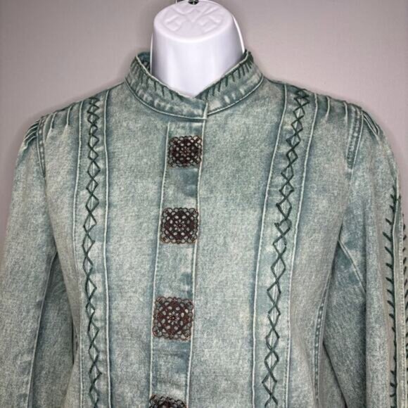 VTG DG2 Diane Gilman Western Hippie Cowgirl Embroider Denim Jacket Womens Sz XS - Picture 6 of 8